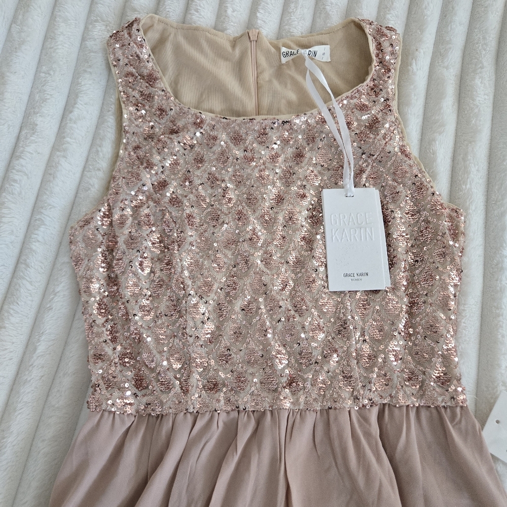 Champagne Formal Dress w/ Chiffon Jacket – Grace Karin Size S, NWT - Picture 5 of 5